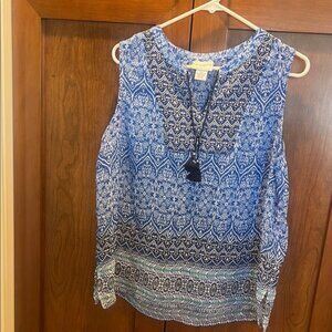 Liz Claiborne Petite Large Sleeveless Blue and White Blouse